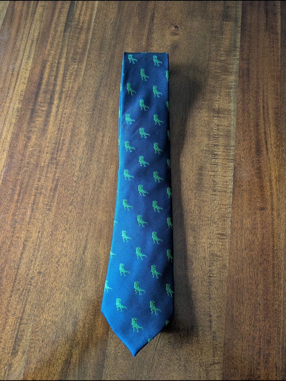 HISDERN Hand Made Blue Green Dinosaur Novelty Tie - Fun T-Rex Pattern